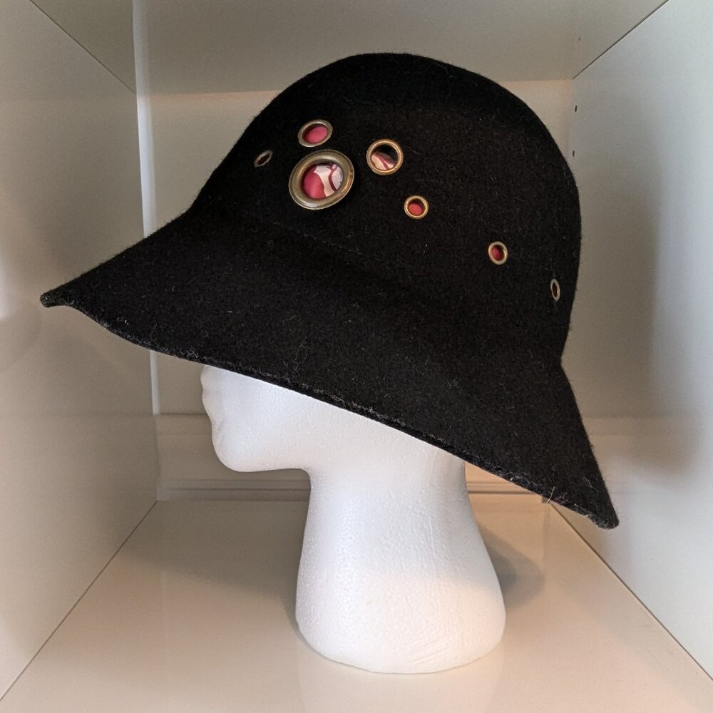 Disney Parks Cloche Hat Wool with Grommets Hidden Mickey Wide Brim